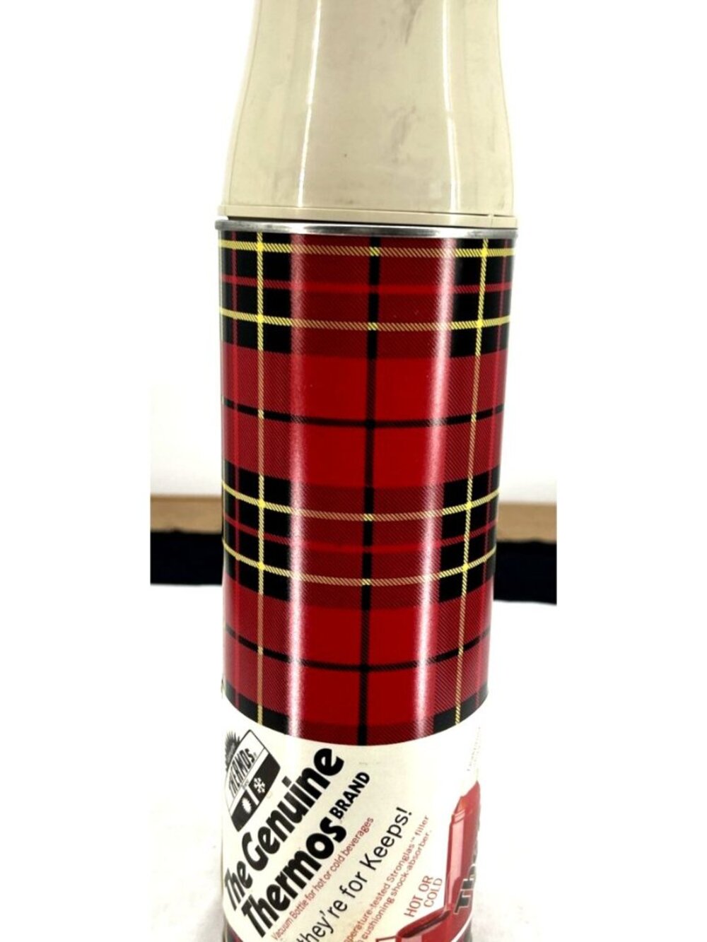 Thermos Brand Thermos Plaid NOS New Old Stock Paper Label The Genuine Red 1973